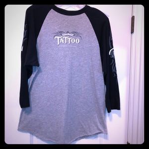 Captain Morgan Tattoo raglan tee, EUC, size large